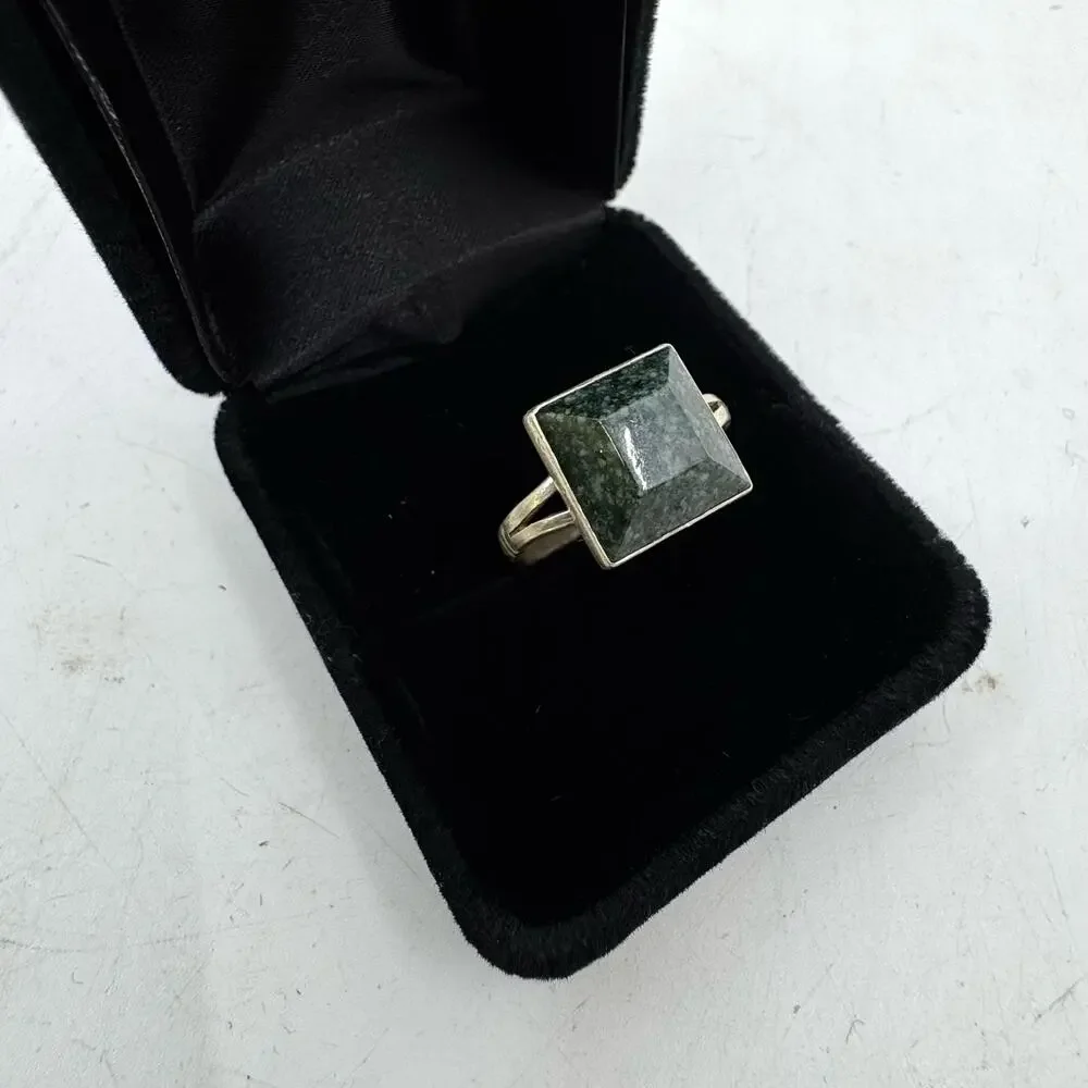 Vintage 925 Sterling Silver and Jade Square Cut Ring